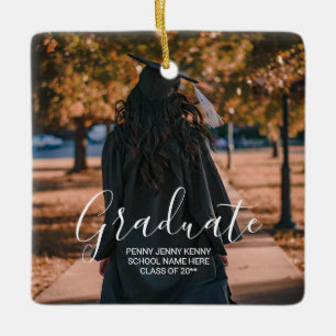 Graduation photo custom modern stylish script  ceramic ornament