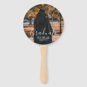Graduation photo custom modern stylish script hand fan