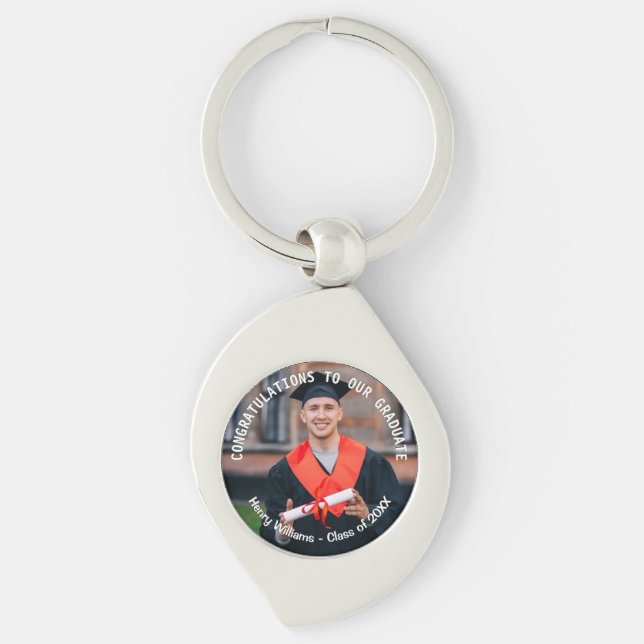 Graduation Photo Custom Text Graduate Keepsake Key Ring (Front)
