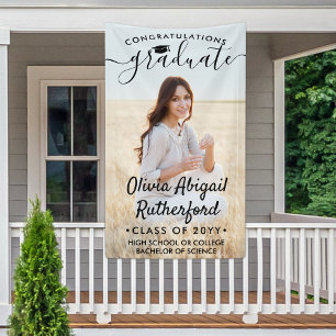 Graduation Photo & Elegant Black Script Class Year Banner