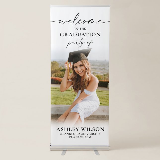 Graduation Photo & Elegant Black Script Retractable Banner (Front)