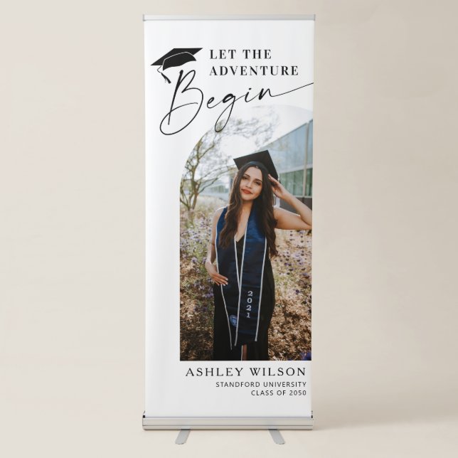 Graduation Photo & Elegant Black Script Retractable Banner (Front)
