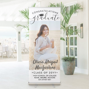 Graduation Photo & Elegant Black Script Vertical Retractable Banner