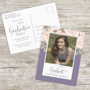 Graduation Photo Elegant Minimalist Script Purple Postcard