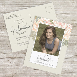 Graduation Photo Elegant Minimalist Script Sage Postcard