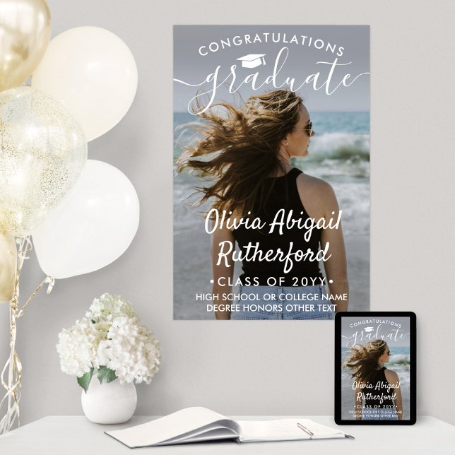 Graduation Photo Elegant Modern White Calligraphy Poster (Creator Uploaded)