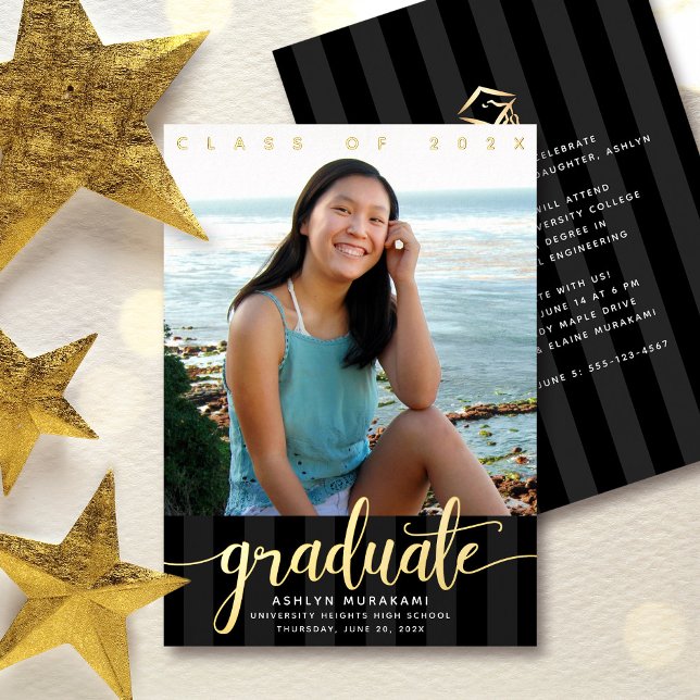 Graduation photo elegant script black real gold (Creator Uploaded)