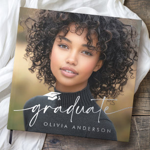 Graduation photo elegant script graduate guest book