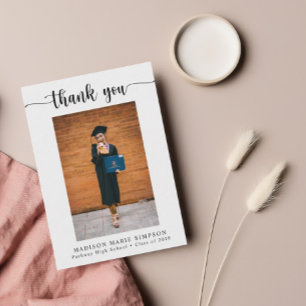 Graduation Photo Elegant Script Thank You Card