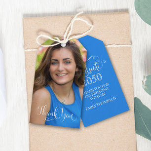 Graduation Photo Elegant Thank You Favour Blue Gift Tags