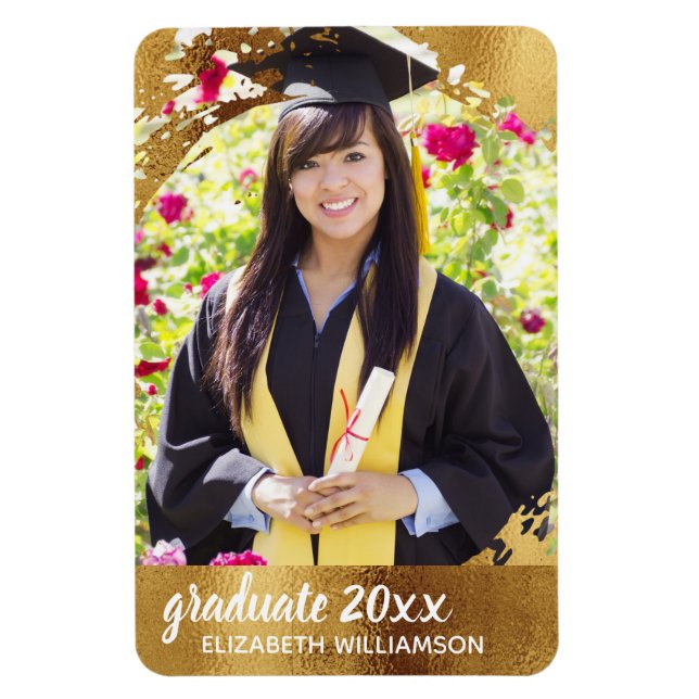 Graduation Photo Faux Gold Modern Elegant Magnet (Vertical)