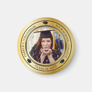 Graduation Photo Gold Tone Grad Cap Class Year Magnet