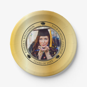 Graduation Photo Gold Tone Grad Cap Class Year Paper Plate