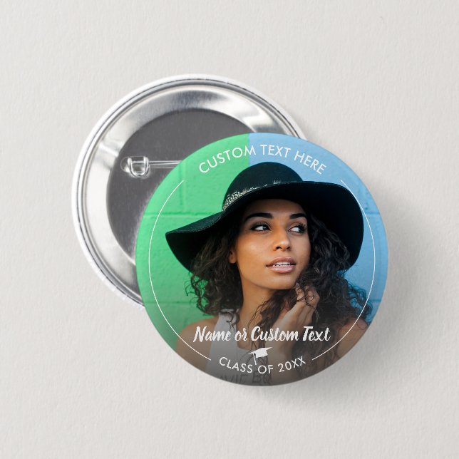 Graduation Photo Grad Cap Class of 20XX Custom 6 Cm Round Badge (Front & Back)