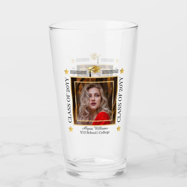 Graduation Photo Grad Cap School | Year Keepsake Glass (Front)