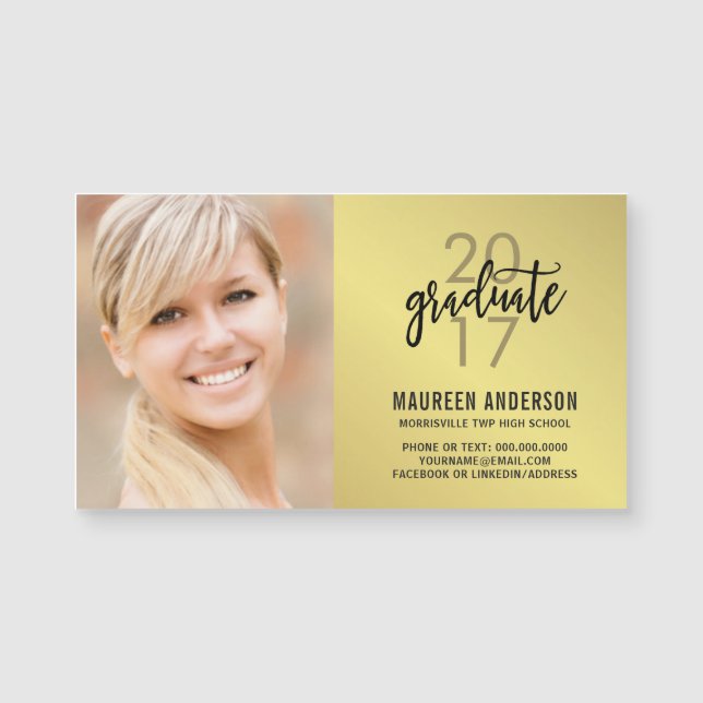 Graduation Photo Grad Name Cards Faux Gold Foil (Front)