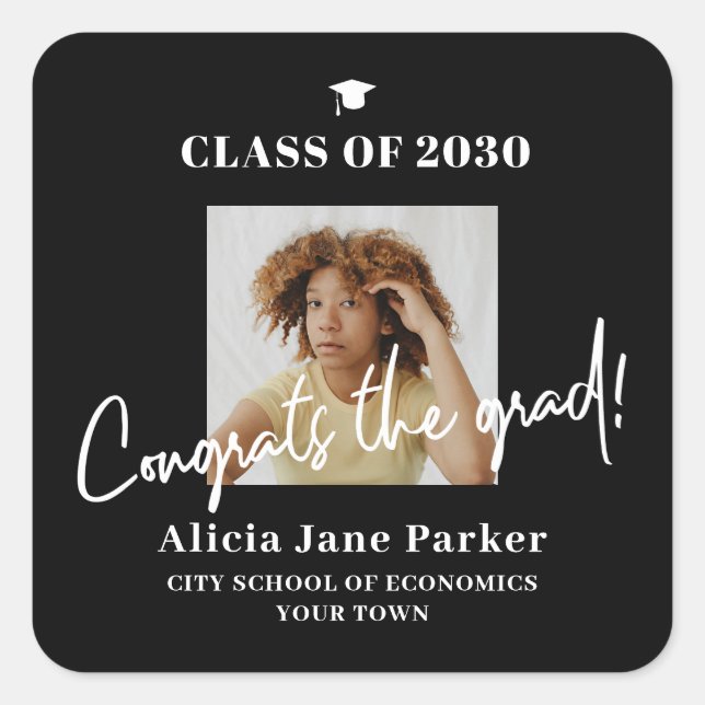 Graduation photo graduate class of 2024 congrats s square sticker (Front)
