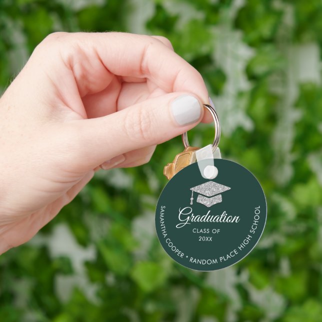 Graduation Photo Green 2024 Keepsake Any Colour Key Ring (Hand)