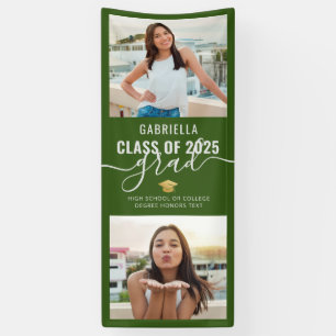 Graduation Photo Green and White Congrats Grad Banner