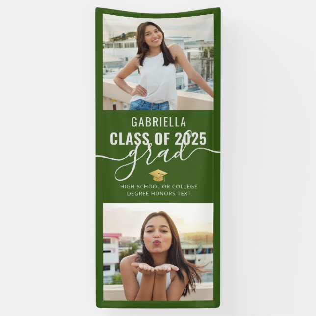 Graduation Photo Green and White Congrats Grad Banner (Vertical)