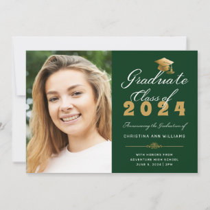 Graduation Photo Green Gold Script  Class of 2024 Announcement