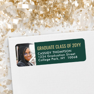 Graduation Photo Green Gold White Return Address