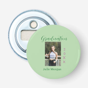 Graduation photo green pink year 20XX name simple Bottle Opener