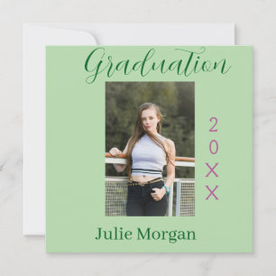 Graduation photo green pink year 20XX name simple Holiday Card