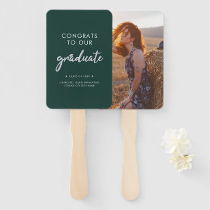 Graduation Photo Green Silver Script 2024 Hand Fan