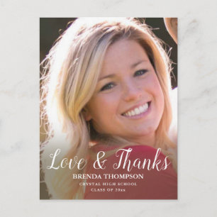 Graduation Photo Love & Thanks Black Script Postcard
