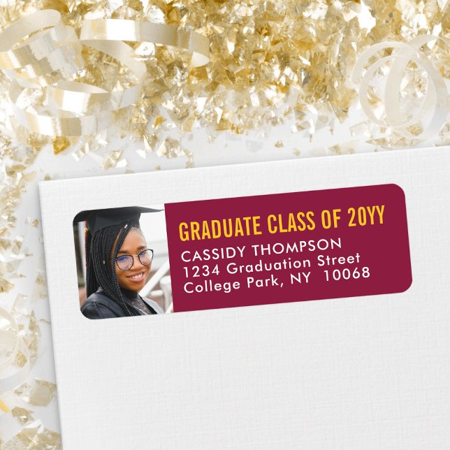 Graduation Photo Maroon and Gold Return Address (Creator Uploaded)