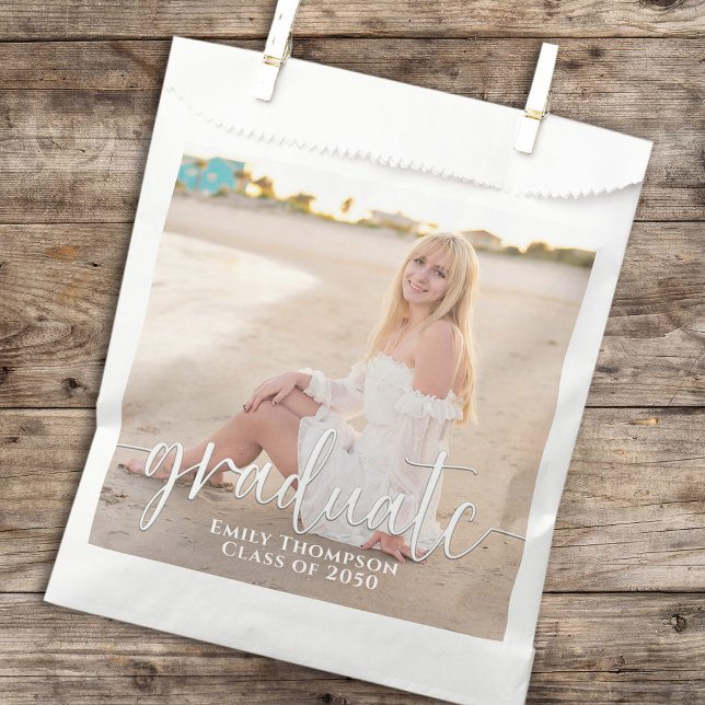 Graduation Photo Minimalist Modern Elegant Script  Favour Bags (Creator Uploaded)
