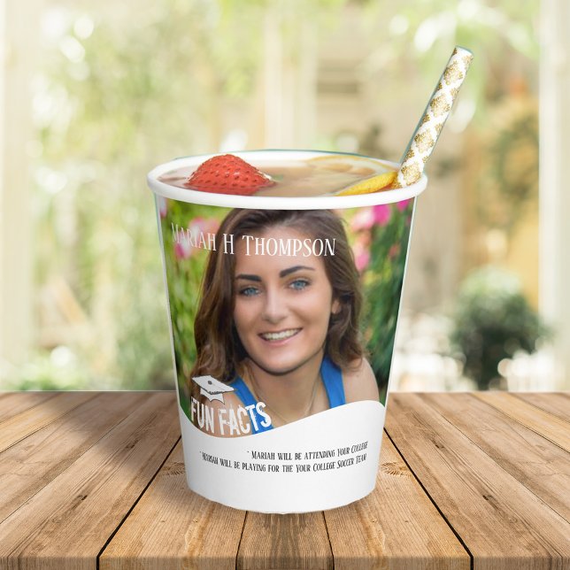 Graduation Photo Minimalist Modern Fun Facts Paper Cups (Creator Uploaded)