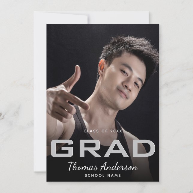 Graduation photo modern black minimalist announcement (Front)
