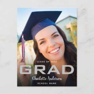 Graduation photo modern elegant black holiday postcard