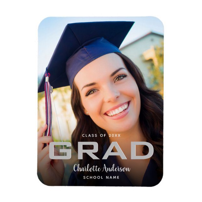 Graduation photo modern elegant black modern magnet (Vertical)