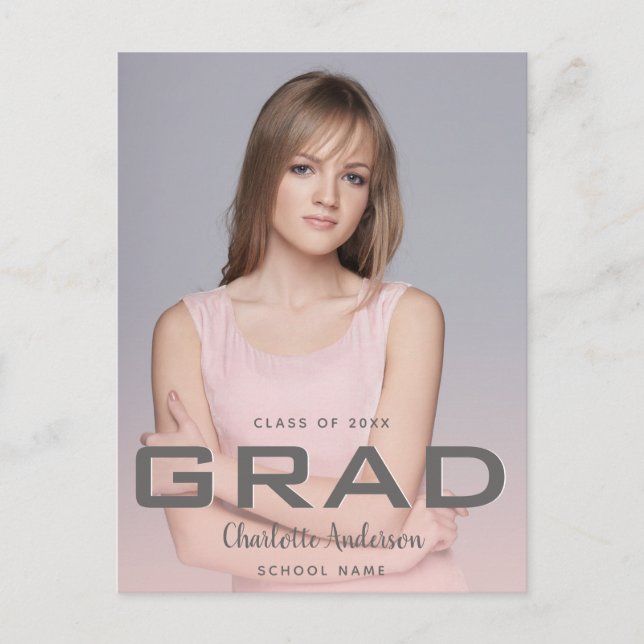 Graduation photo modern elegant rose gold postcard (Front)