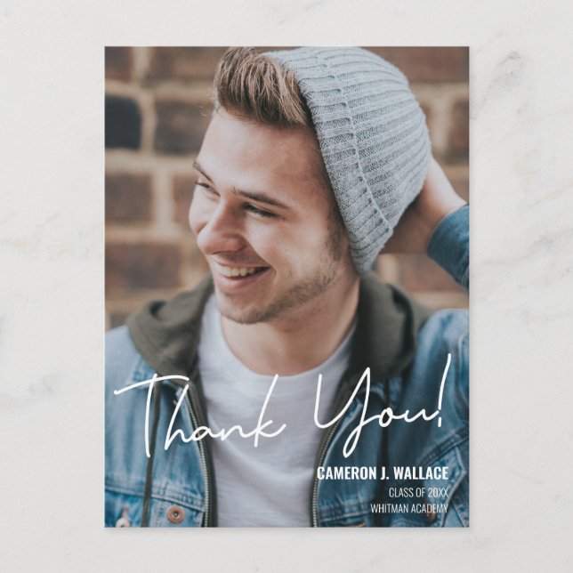 Graduation Photo Modern handlettering thank you Postcard (Front)