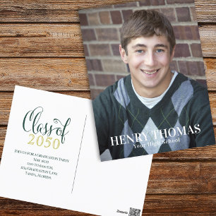 Graduation Photo Modern Minimalist Class Of Green Postcard