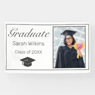 Graduation Photo Modern Minimalist White Black Banner
