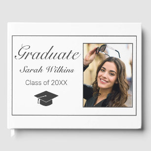 Graduation Photo Modern Minimalist White Black Guest Book