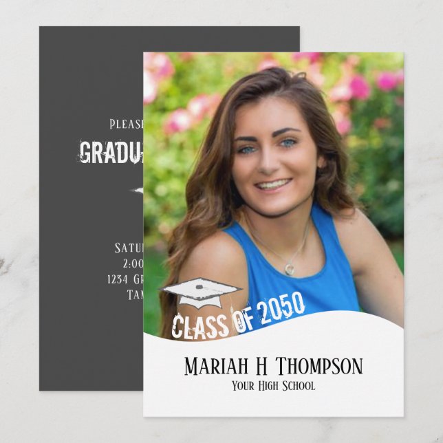 Graduation Photo Modern Mortarboard Minimalist  Invitation (Front/Back)