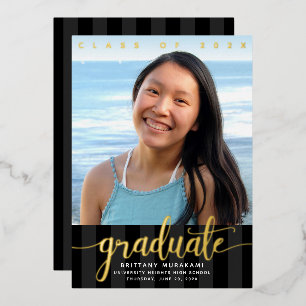 Graduation photo modern script black real gold
