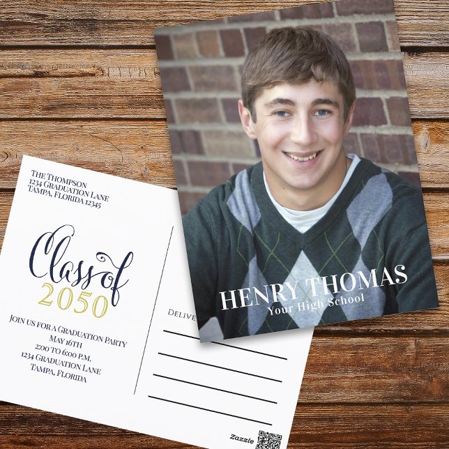 Graduation Photo Modern Script Minimalist Class Of Postcard (Creator Uploaded)
