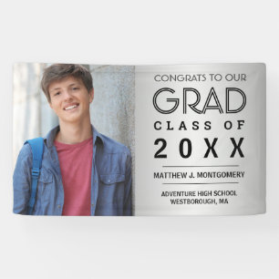 Graduation Photo Modern Script Silver Banner