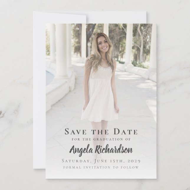 Graduation Photo Modern Typography Save the Date Announcement (Front)