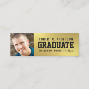 Graduation Photo Name Card Faux Gold Foil