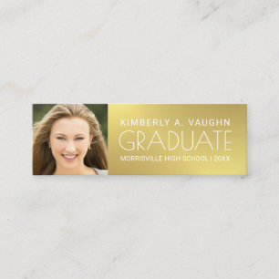 Graduation Photo Name Card Girl's Faux Gold Foil