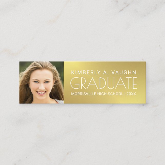 Graduation Photo Name Card Girl's Faux Gold Foil (Front)