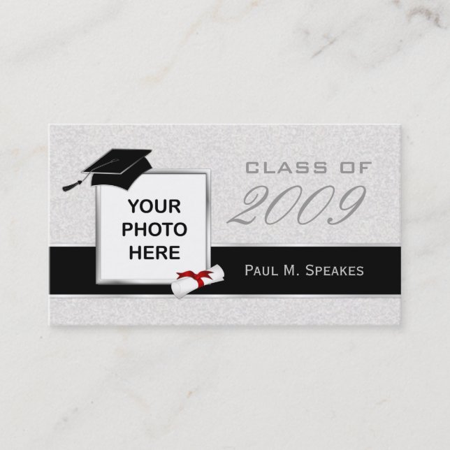 Graduation Photo Name Card - Grey and Black (Front)